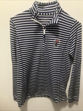Vineyard Vines Navy & White Striped Long-Sleeve Half-Zip Pullover - Pinehurst -M